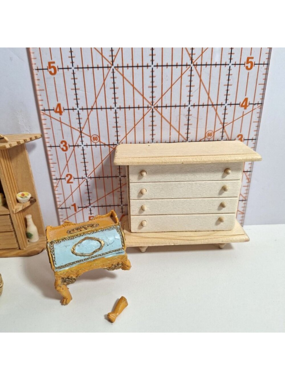 Wooden Dollhouse Furniture Chairs Clock Vintage Lot A Few Need Repairs - Picture 7 of 13